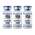 Metabolic Stack — GLP-3R, MOTS-c, and NAD+ research peptide vials