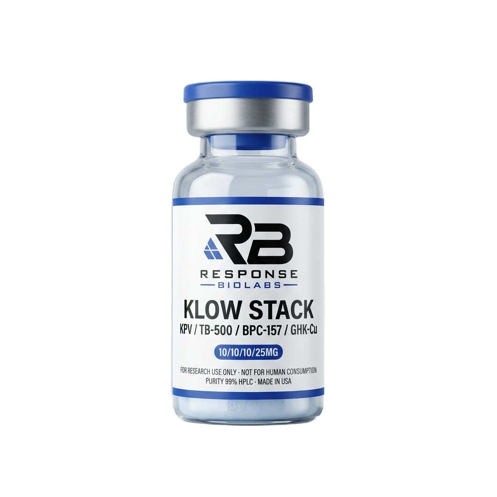 KLOW Stack research peptide vial — KPV, TB-500, BPC-157, GHK-Cu